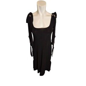 AZIZ VTG 90s/Y2K Gothic Core Dress Costume Dress Tie Detail Midi Black Sz XS-M